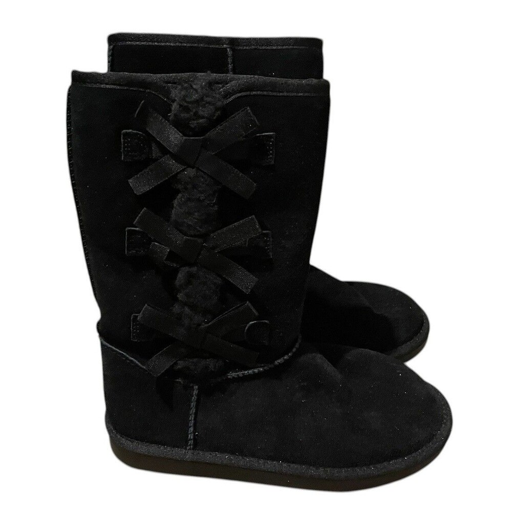 Ugg Koolaburra Black Boots Girls Victoria Tall Bows Size 4, Style 1020171